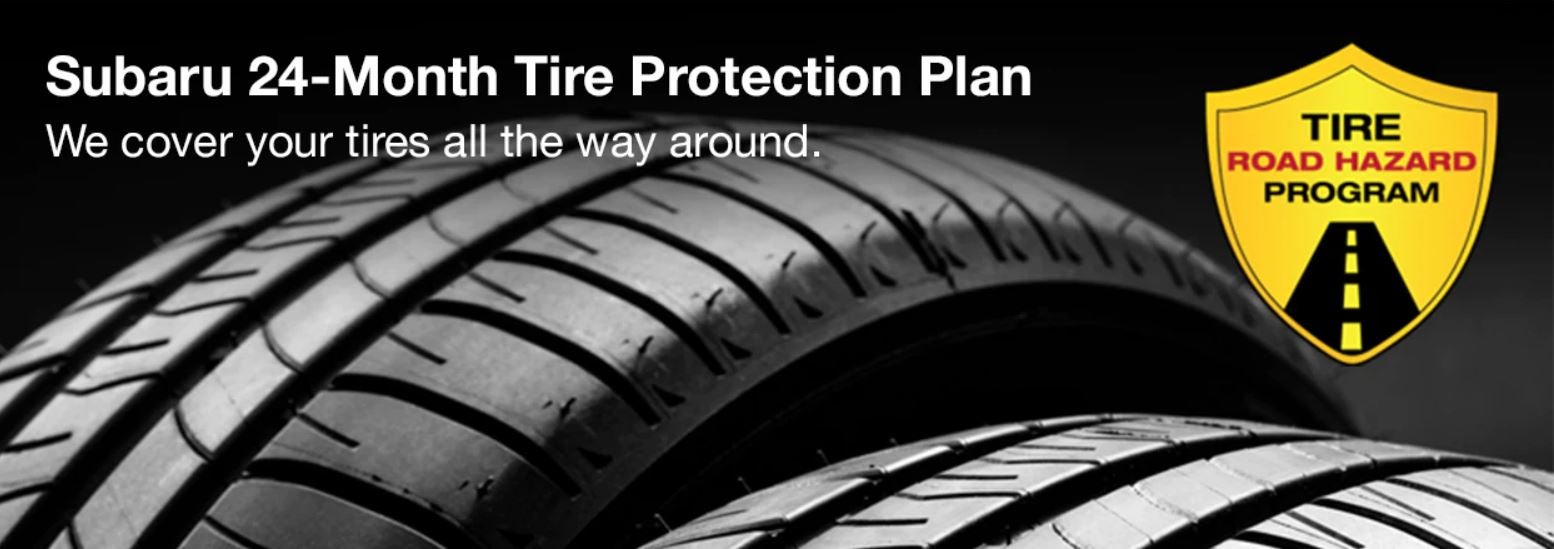 Subaru tire with 24-Month Tire Protection and road hazard program logo. | Dutch Miller Subaru in Charleston WV