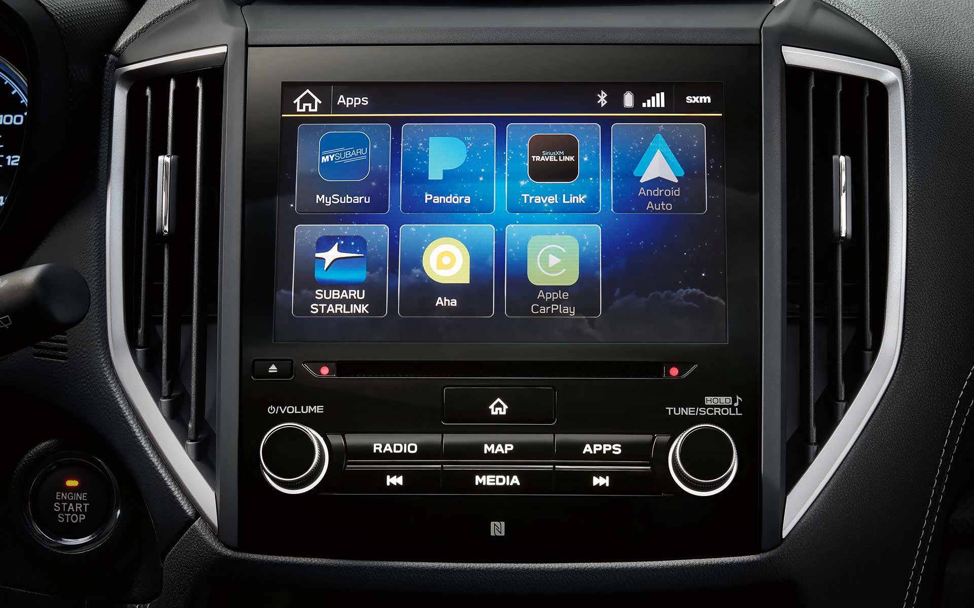 A close-up of the SUBARU STARLINK Multimedia touchscreen on the 2022 Forester. | Dutch Miller Subaru in Charleston WV