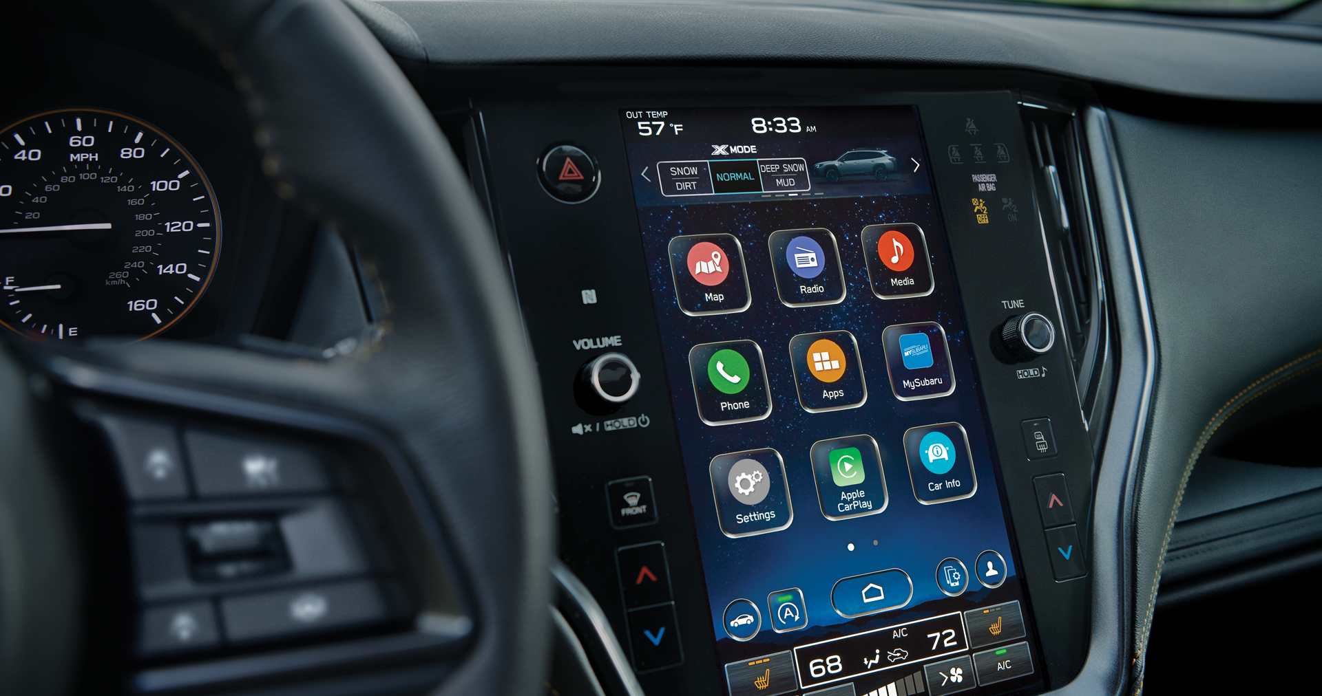 A close-up of the 11.6-inch touchscreen for the STARLINK Multimedia system on the 2023 Outback Wilderness. | Dutch Miller Subaru in Charleston WV